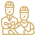 Icon of two construction workers looking at plans