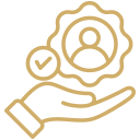 Icon depicting a hand holding a quality service badge